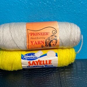 2 NWT VINTAGE Acrylic Yarn White and Yellow Yarn Set